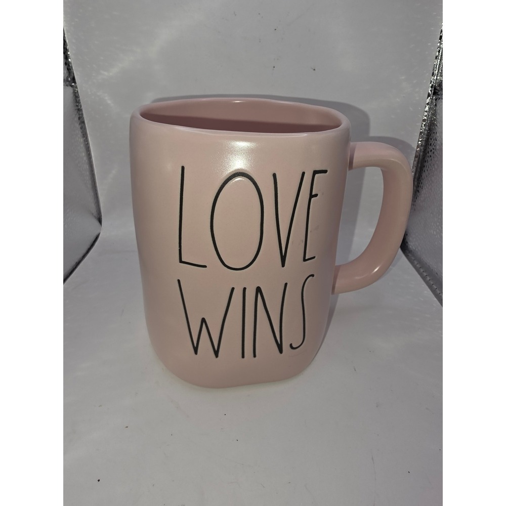 Rae Dunn Love Wins Pink Ceramic Coffee Mug Tea Cup Farmhouse Decor LL